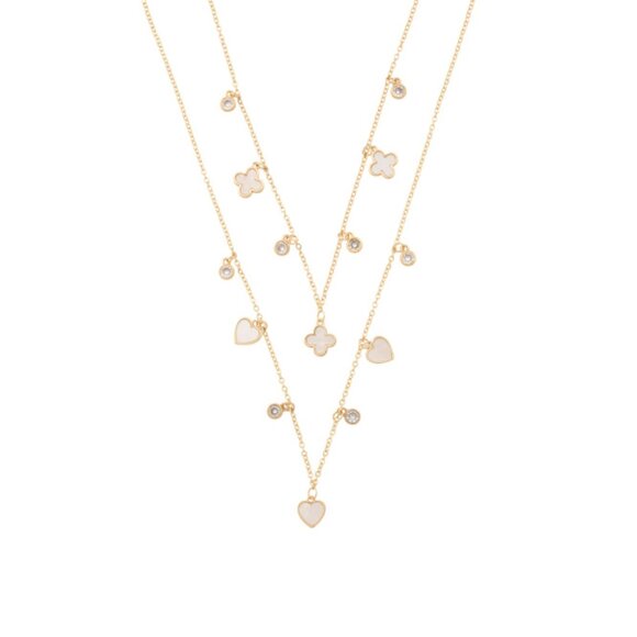 EYE CANDY LA Gold Clover Dangle Charms Layered Necklace Set - Picture 1 of 2